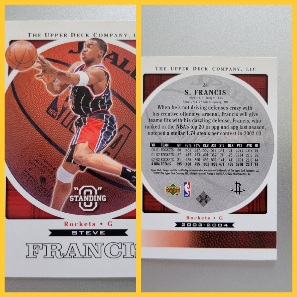 🎁NBA🎁 Upper Deck Steve Francis Card - Red and Black